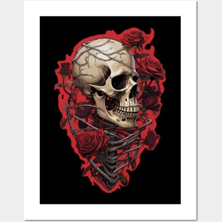 Skull And Red Rose Posters and Art